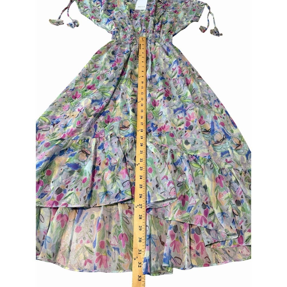 MISA Los Angeles Dress Small Watercolor Floral Midi Smocked Rainbow Boho #BB13-1 - Picture 5 of 12